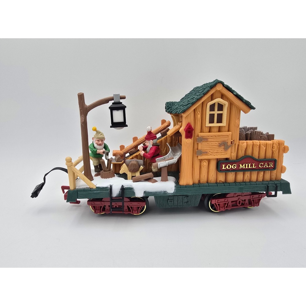 New Bright Holiday Express log mill wood Animated lights Train Car #387
